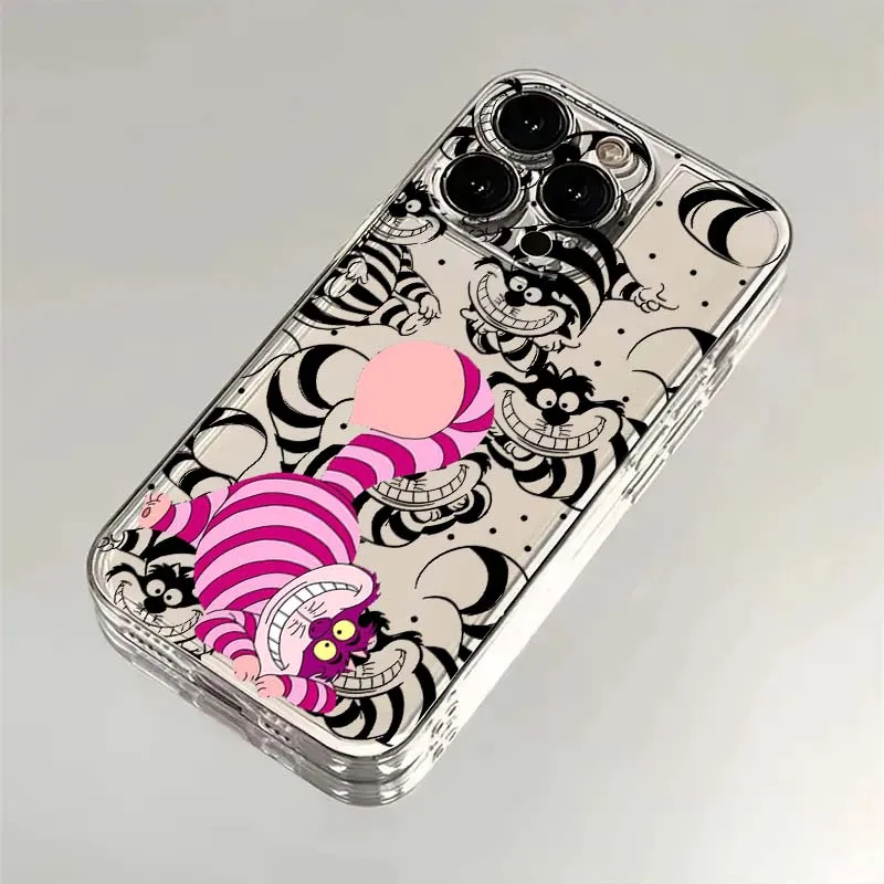 Cartoon Disney Cheshire Cat Phone Case For Apple iPhone 17 16 15 14 13 12 11 Air Pro Max Plus Mini Transparent Soft