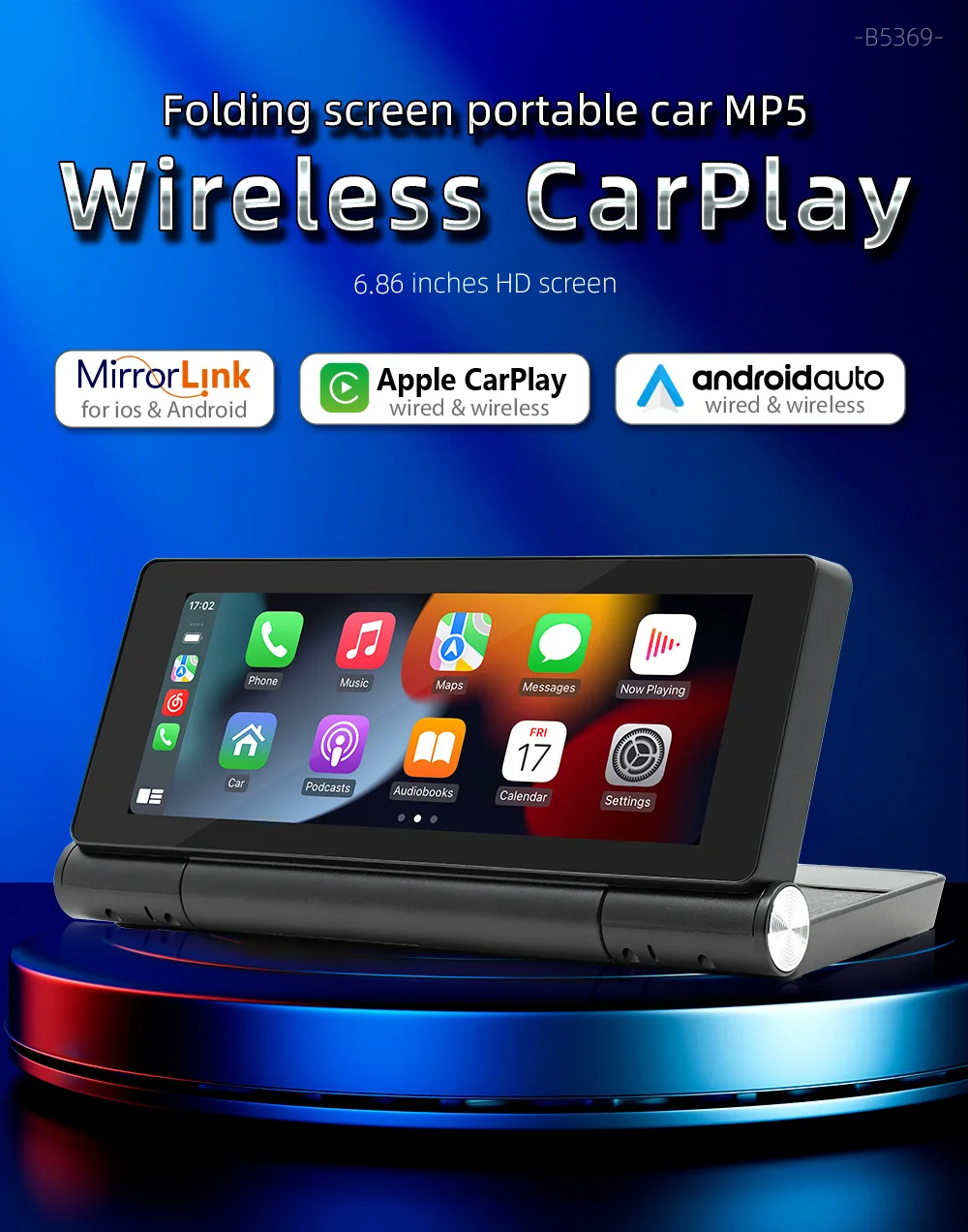 BQCC 6.86 ''شاشة محمولة قابلة للطي راديو السيارة الوسائط المتعددة مشغل فيديو لاسلكي Carplay أندرويد السيارات TYPE-C واجهة ستيريو السيارة