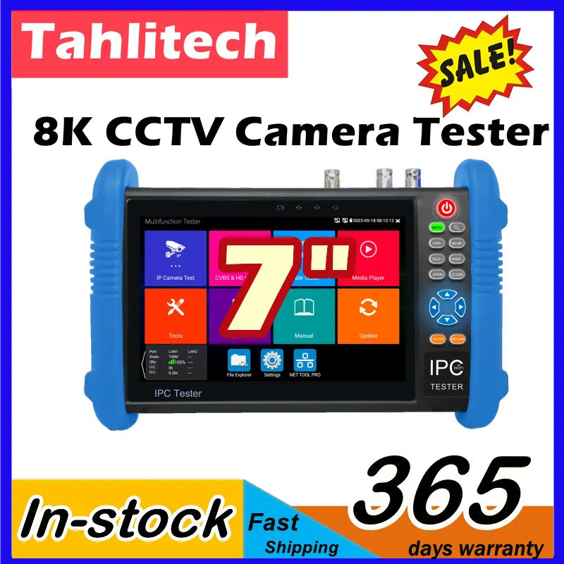 7 Inch 8K CCTV Tester Monitor IP Analog AHD TVI CVI SDI 8MP Camera Tester Multimeter Optical ipc tester 9800CLMOVTADHS Pro