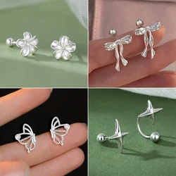 Korean Fashion Tragus Piercing Helix Studs Earrings for Women Sweet Flower Bow Hypoallergenic Daily Wear Jewelry Gift