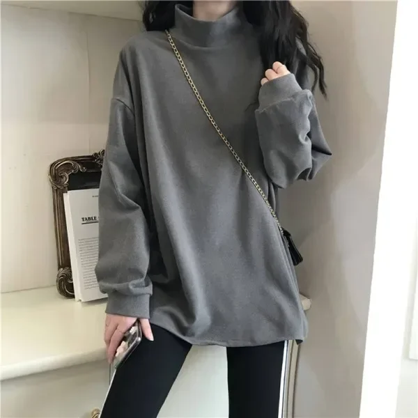 Double-sided Velvet Women's Autumn And Winter Loose Warm Long-sleeved T-shirt Female Student On Clothes Female