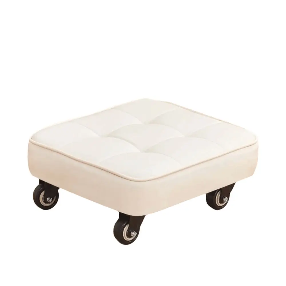 Comfort Upholstered Swivel Caster Stool Square Shape Stitched Low Sliding Bench Rounded Edges 360° Rolling Stool Tile Grouting