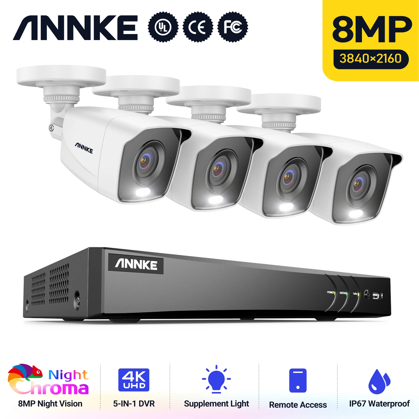 ANNKE 4K Ultra FHD Full Color Video Surveillance System 8CH 8MP H.265 DVR With 8MP Outdoor Weatherproof Security CCTV Cameras