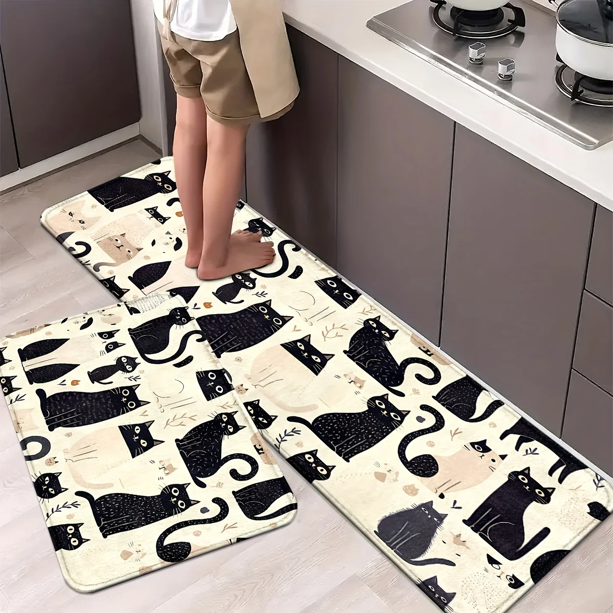 

VIKAMA Black Cat White Kitchen Carpet Long Carpet Waterproof Foot Mat Rug For Bedroom Carpet For Live Room laundry Room Carpet
