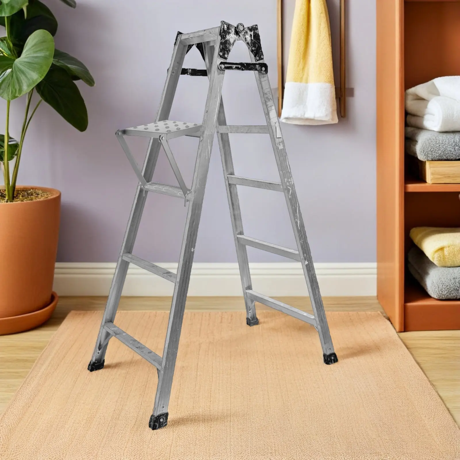 Foldable Ladder Storage Rack Heavy Duty Space Saving Organizer Adjustable Height for Home Kitchen Garage Folding Shelf