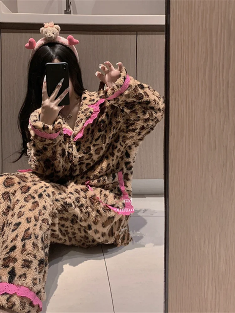 

Women's Clothing Pajamas Hit Product New Product Winter Leopard Print Fashion Exquisite Suit Keep Warm Sleep At Home Outdoors
