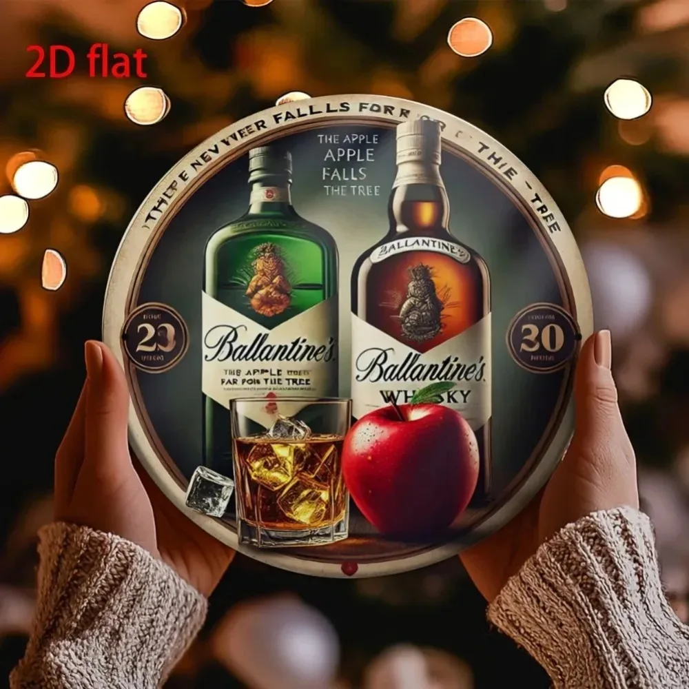 Letrero Circular de Aluminio de 8x8 Pulgadas con Diseño Retro de Whisky Escocés Ballantine's Vintage 2026, Placa Metálica Decorativa para Bar o Cafetería