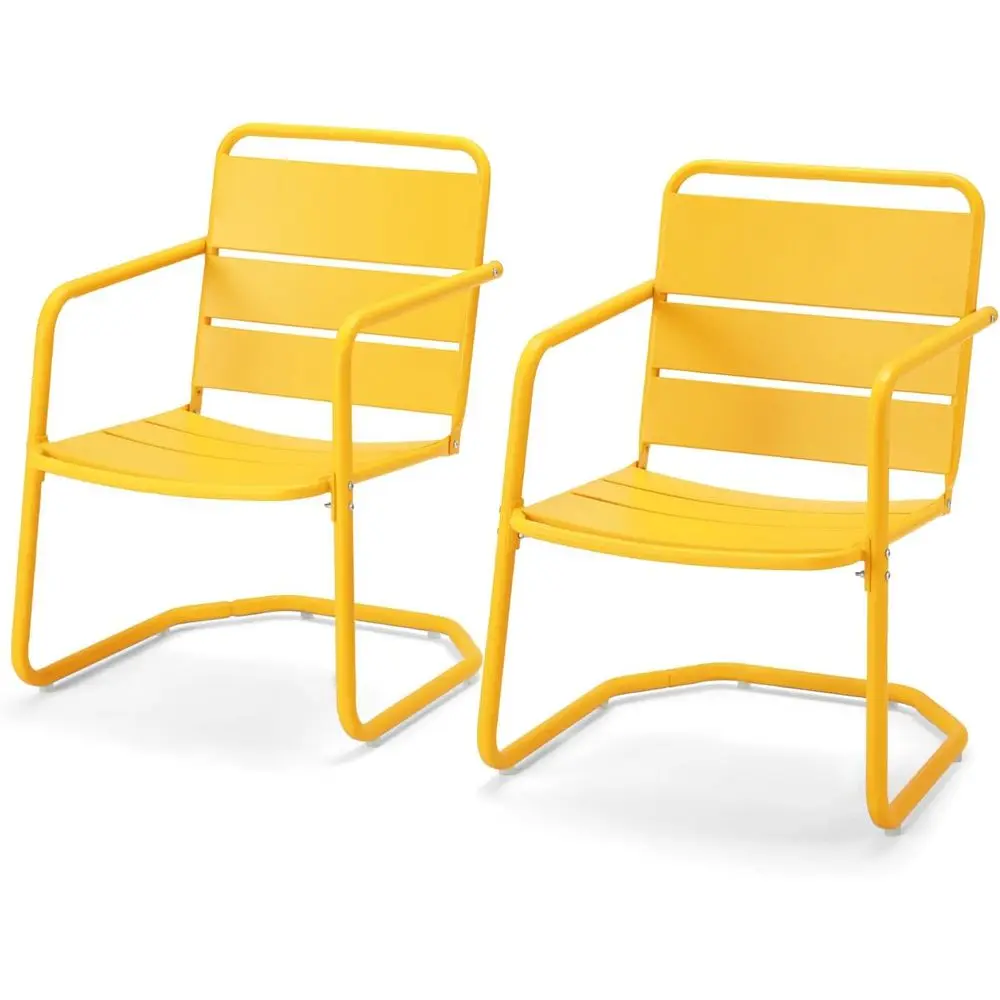 

Compact Outdoor Patio Furniture Set: 2 C-Spring Metal Chairs, Ideal for Bistro, Balcony, Porch, Poolside, Garden, Deck, in Yello