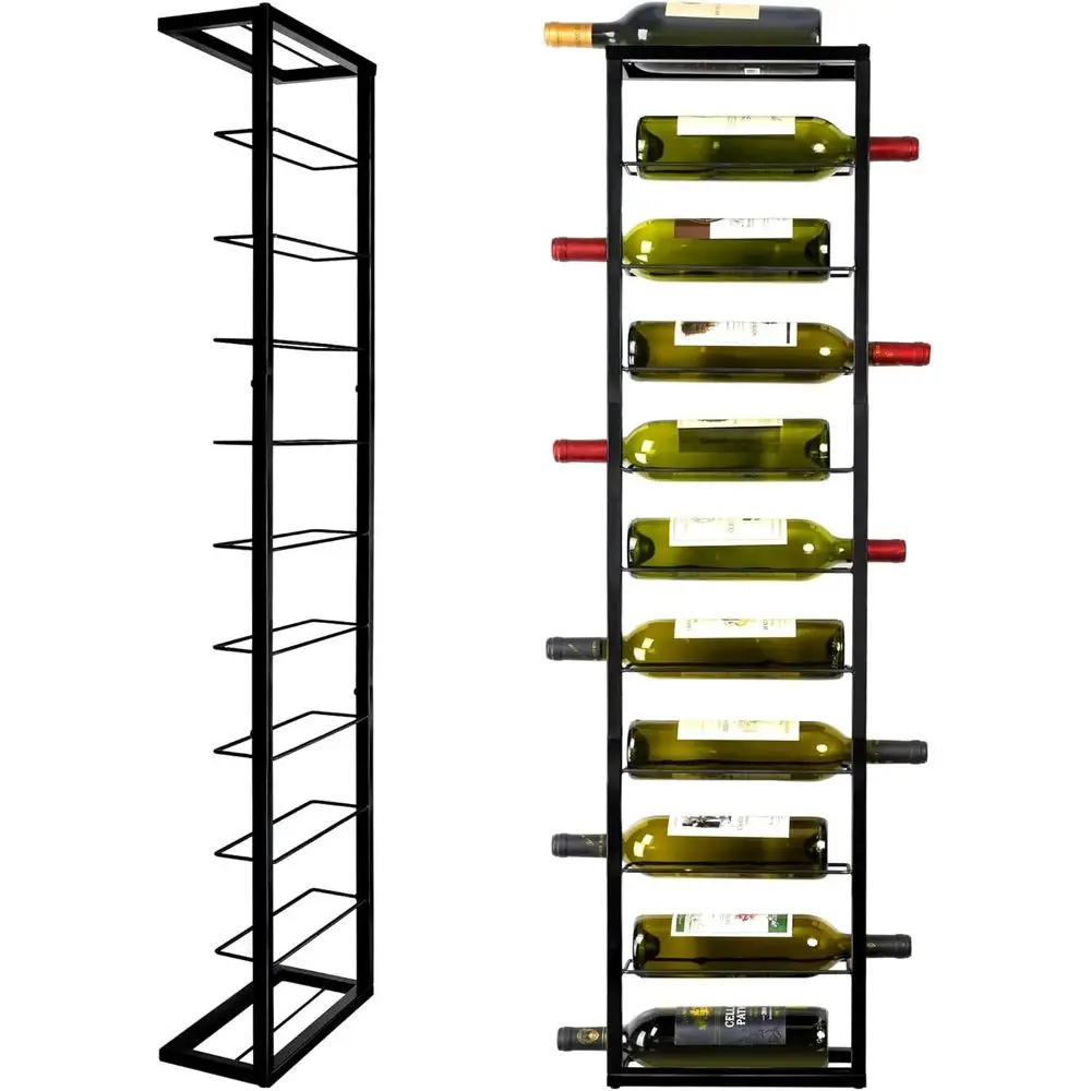 

Black Metal 10-Bottle Wall Wine Rack for Home Bar and Kitchen Storage Display