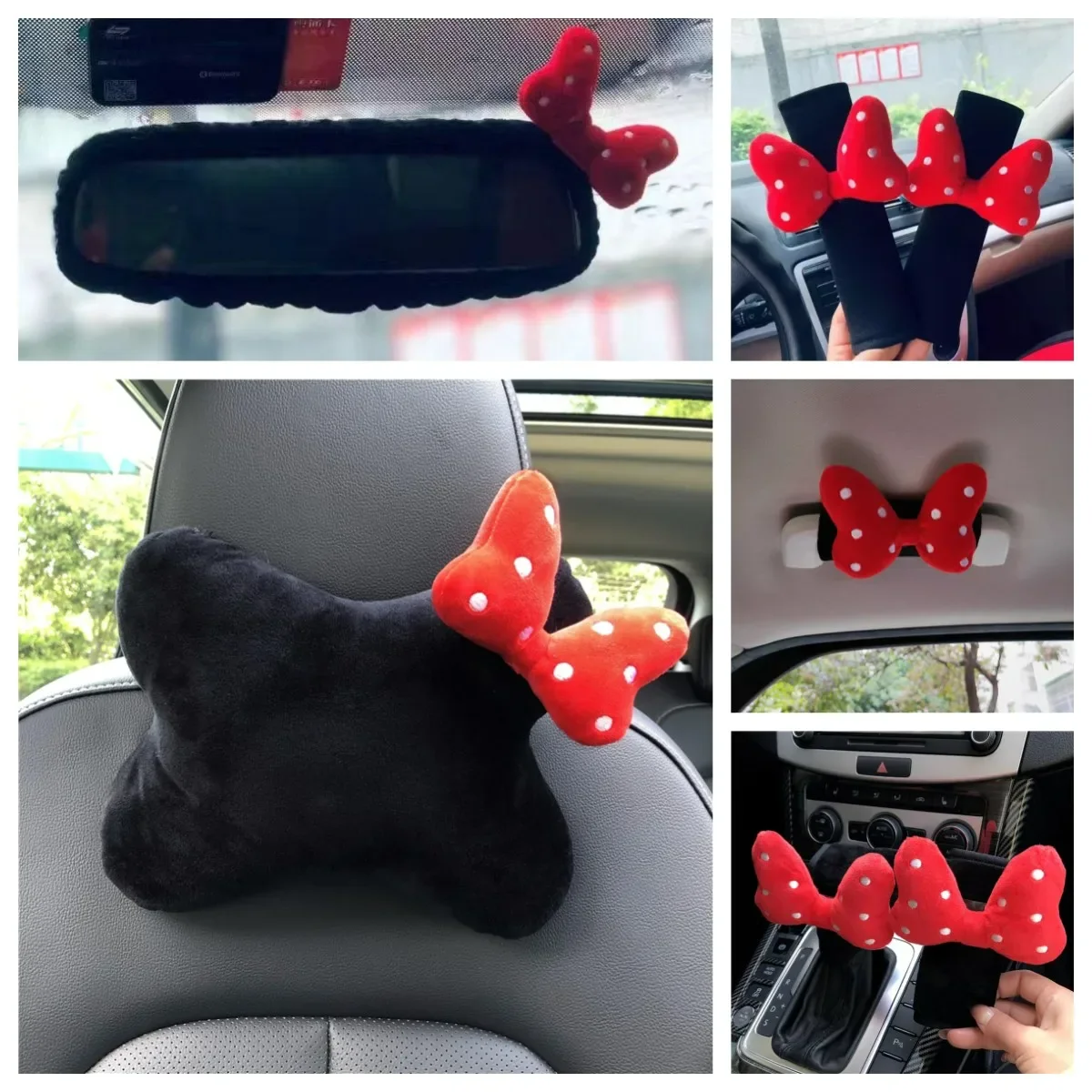

Милая подушка-бант для подголовника автомобиля, универсальная плюшевая накладка на ремень безопасности, аксессуары для салона автомобиля для женщин