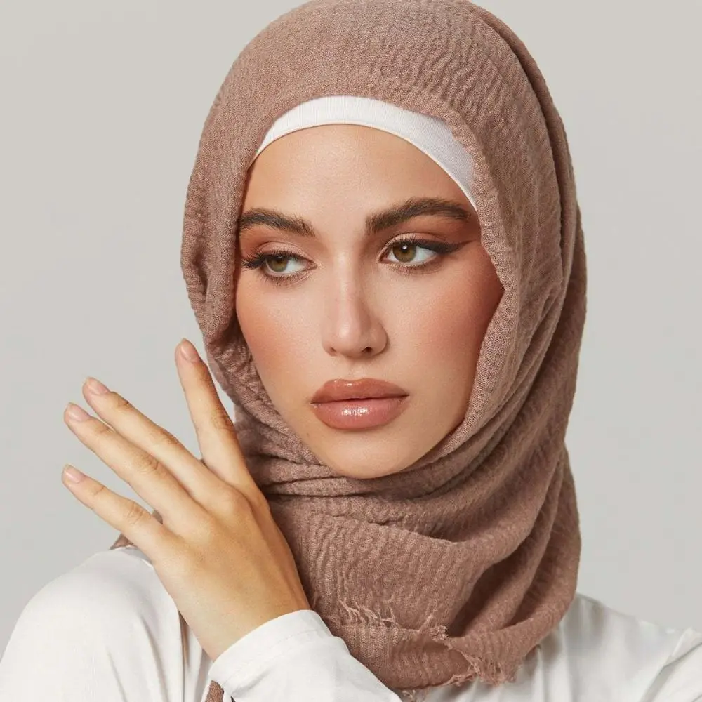 Women Scarves Veil 10 Colors Pleated Plain Hijab Cotton Linen Wrinkle Bubble Solid Turban Crinkle Hijab Scarf