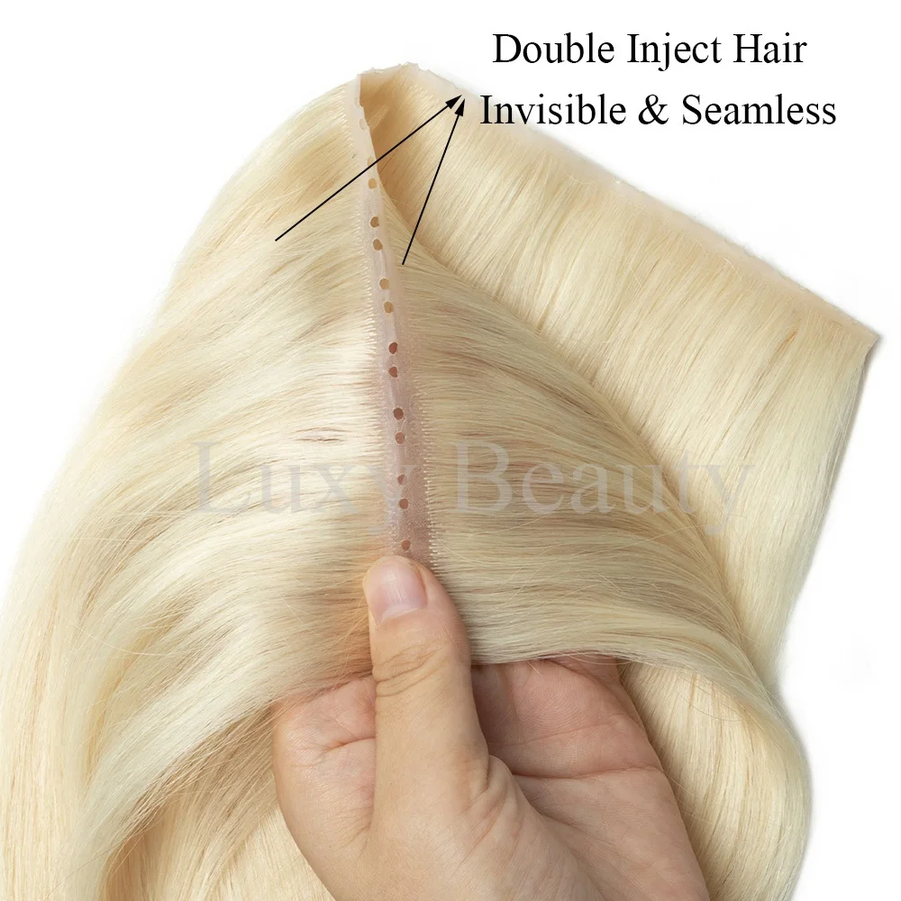 Blonde Double Injected Hole Weft Human Hair Extensions Straight Twin Tab Weft Hair Natural Black Brown Invisible XO Hole Weft