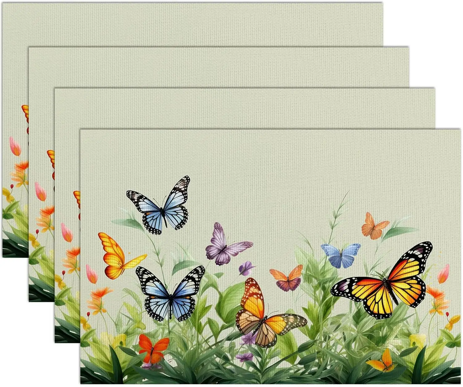 1PC Table Placemats,Washable Linen Fabric,Heat Resistant Placemats for Dining Tables, Mats Indoor Floral Butterfly