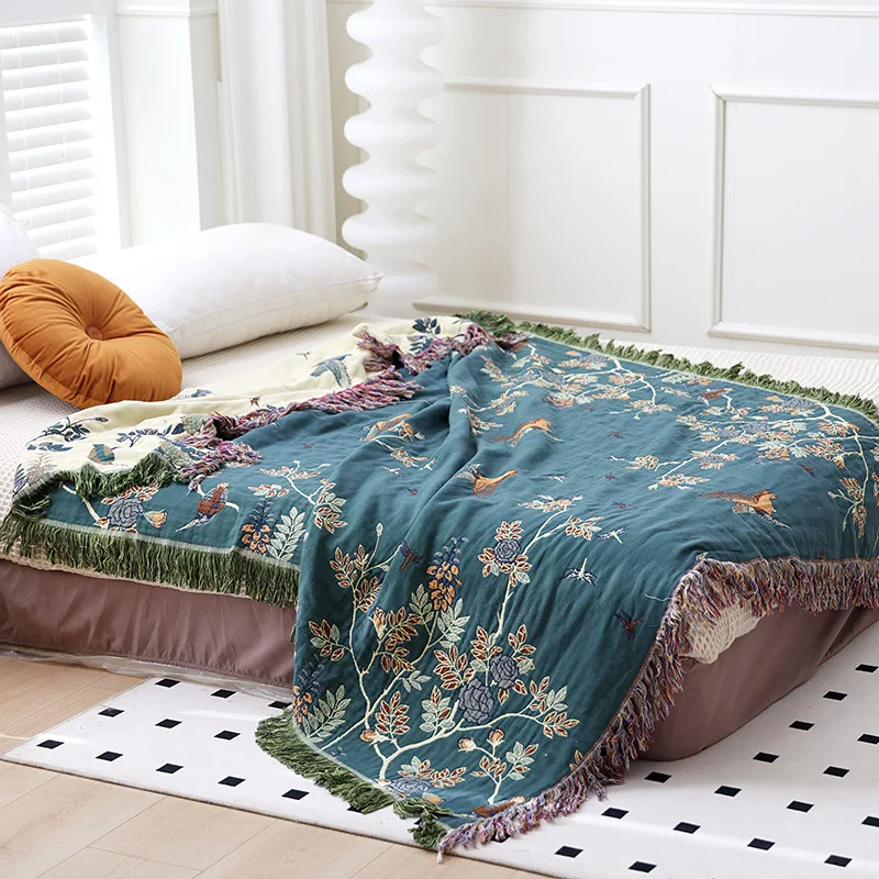 

New Pure Cotton Gauze Bed Cover Sofa Blanket, Household Summer Cool Blanket with Tassels Sofa Cover Throw.