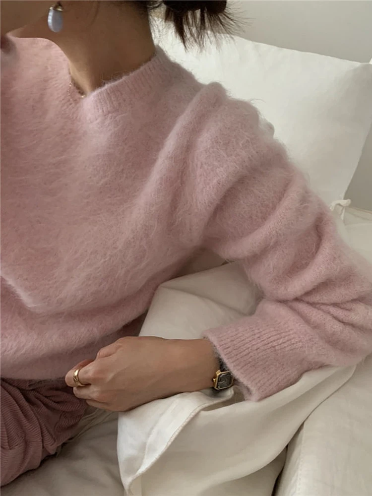 

Специальное предложение 25FW, вязаный свитер с низким вырезом, женская коллекция, мягкий длинный пуловер Sve Crew Ne, повседневная одежда