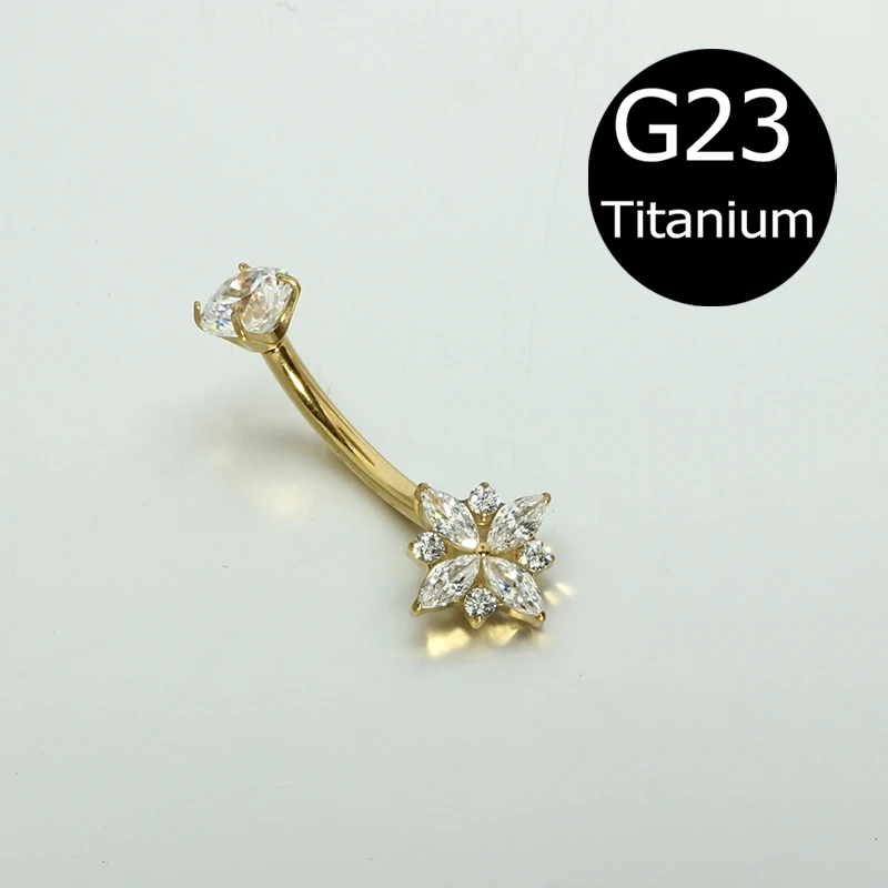 14G G23 Titanium Belly Button Ring with Zircon