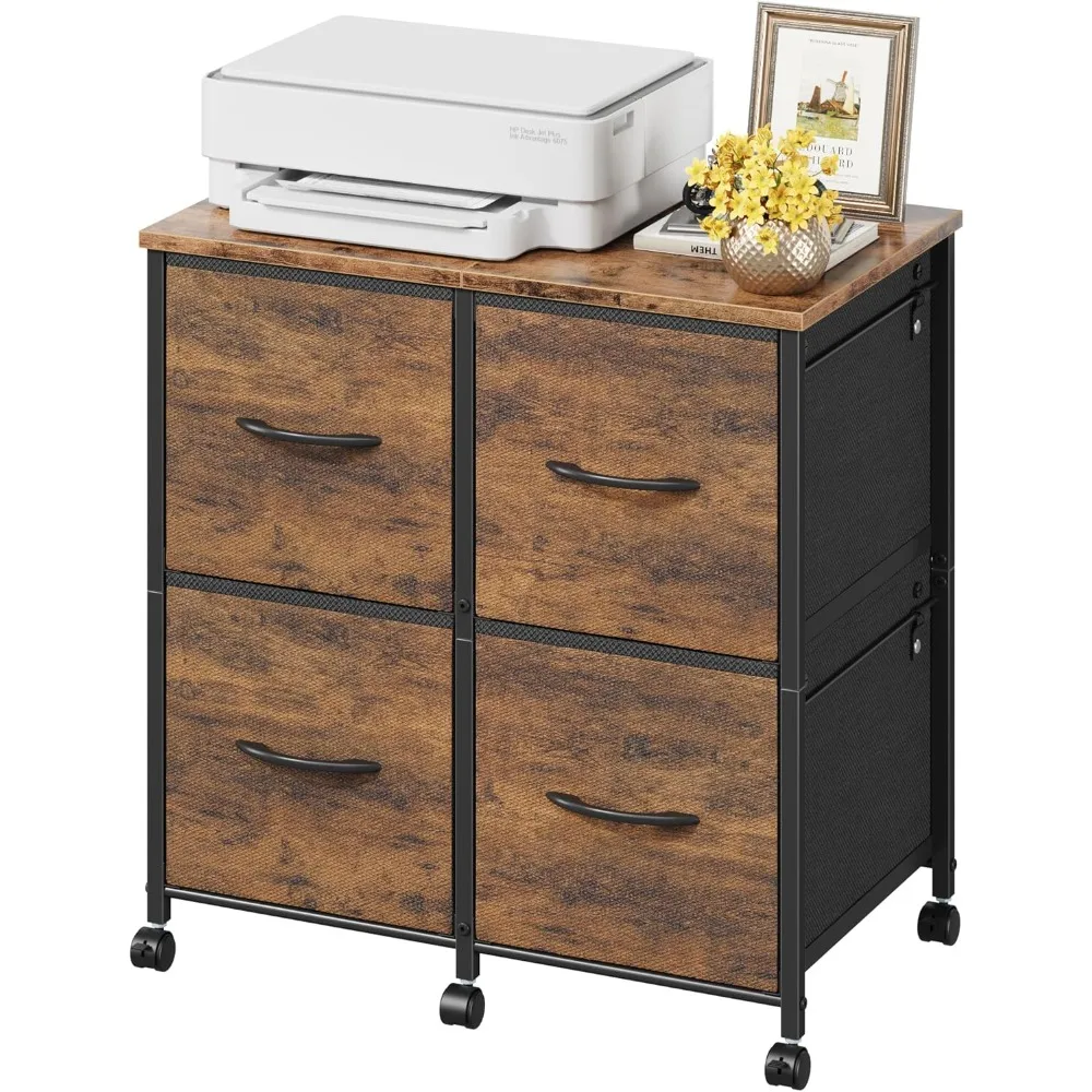 

4 Drawer Lateral File Cabinet, Mobile Filing Cabinet for Large Printer, Home Office Functional Small Office Storage Cabinet & Pr