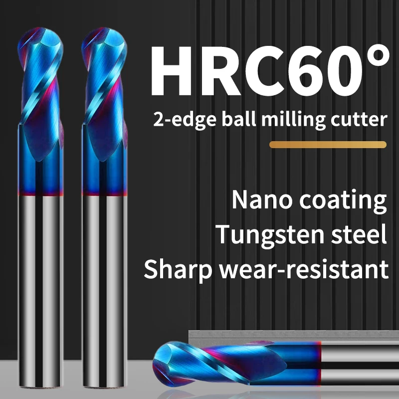 VOKET Ball Nose End Mill Tungsten Carbide Cutter CNC Router Bit Milling Tool R0.5 6mm 8mm 10mm length HRC50 55 65 2 4 Flute