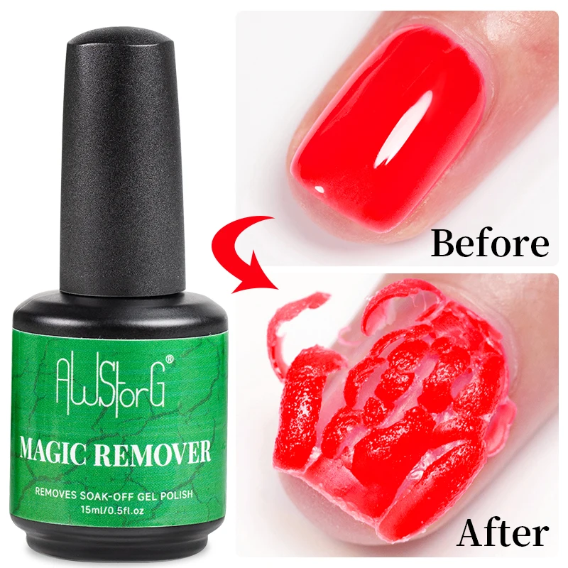 AWStorG Magic Remover 15ml Burst Gel Nail Remover, Fast Peel Off Soak Off UV Gel Polish, Professional Manicure Cleaner, No Foil