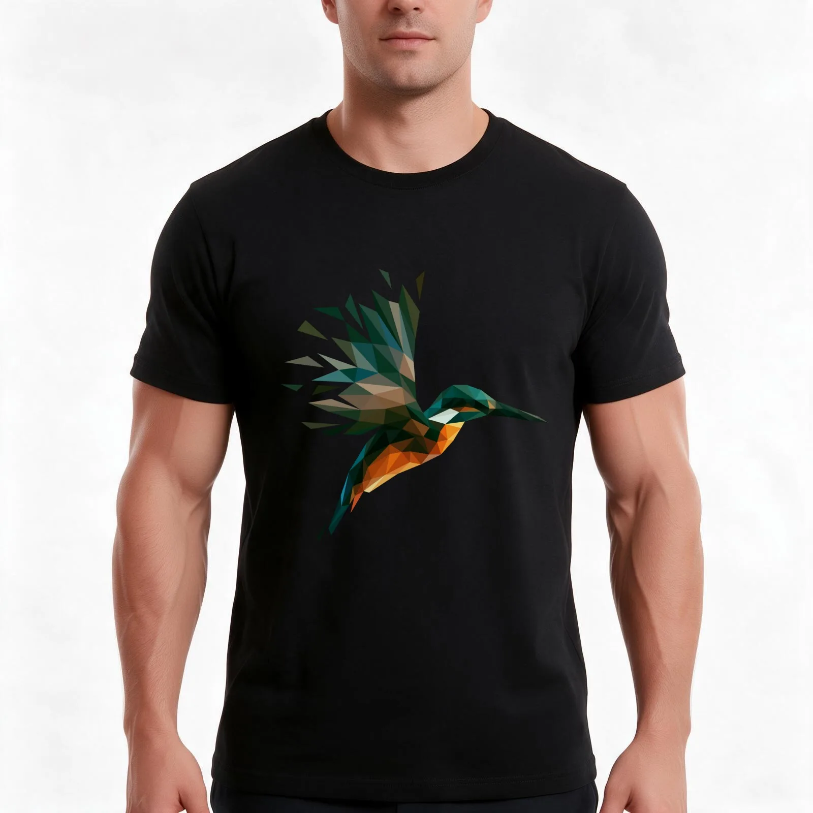 Low Poly Kingfisher T-Shirt Summer Casual Cotton Tee Oversized Streetwear Tops Vintage Graphic Print Loose Fit Short Sleeve