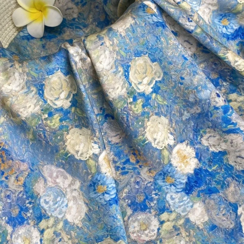 النفط اللوحة طباعة 80s القطن رايون الساتان النسيج الحرير مثل بارد تنفس النسيج تشيباو منامة فستان المرأة ملابس عصرية #1