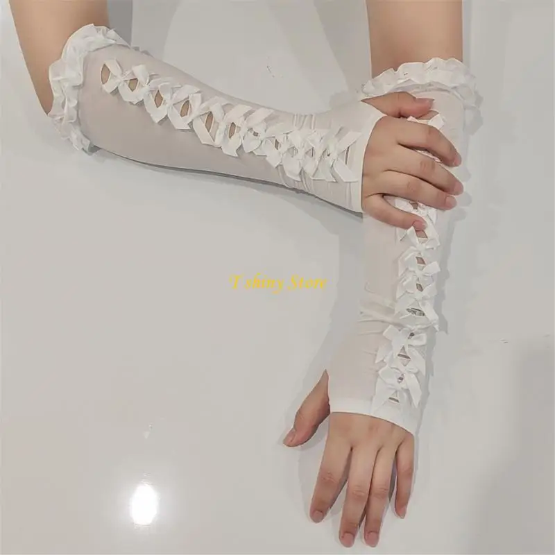 N58F hollowout 팔 소매 태양 보호 장갑 Bownot Decors 암말 매일 의상