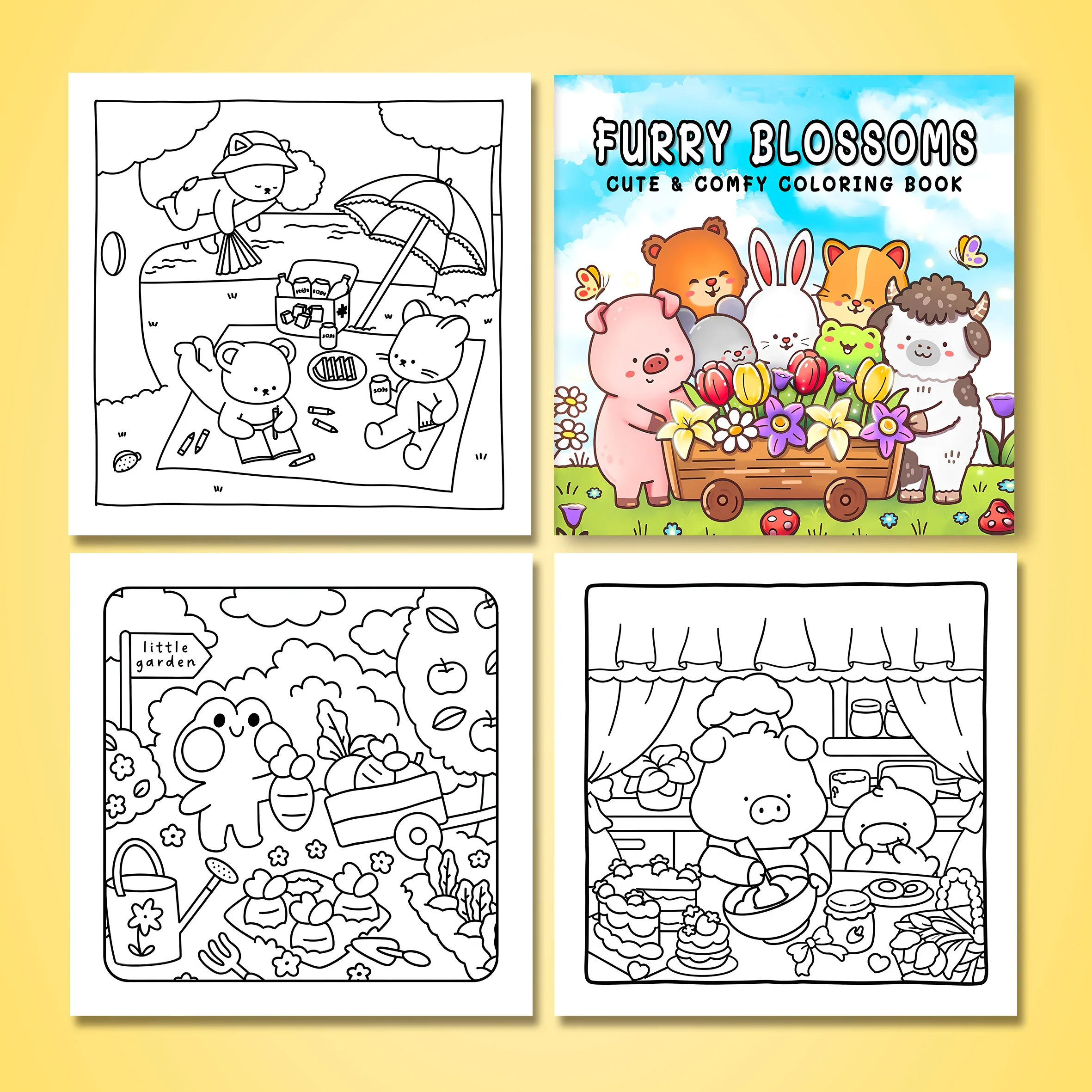 FURRY BLOSSOMS Bold-easy Patterns Coloring Book for Adults Cute Drawing Book Perfect Gift for Party and Birthday