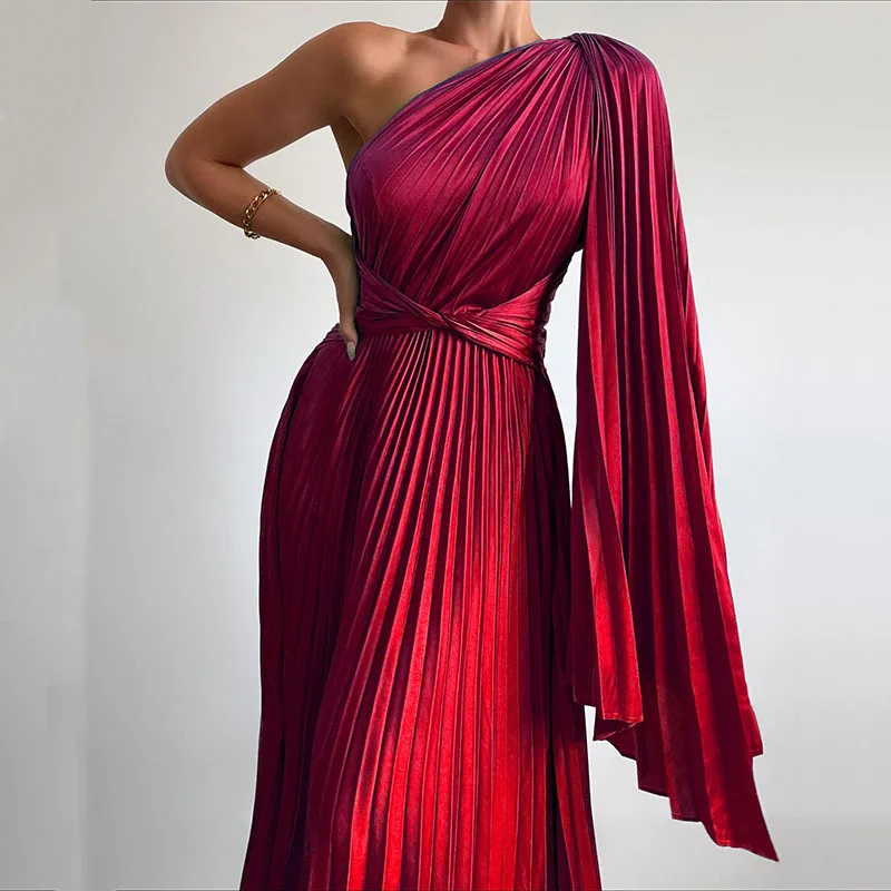 Sexy Off Schulter Bankett Maxi Kleid 2023 Neue Schräge Kragen Gefaltetes Casual Kleider Damen Nehmen Urlaub Partei Lange frauen kleid