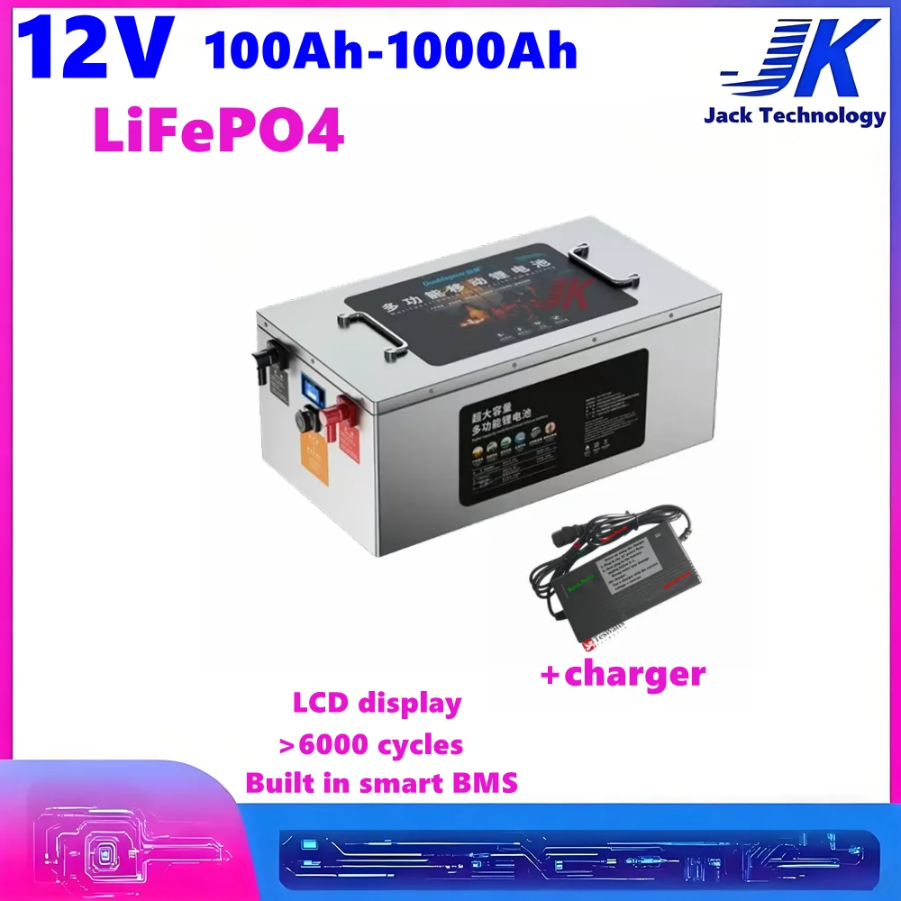 Lifepo4 Battery 12V 500ah 100Ah 200Ah 300Ah 400Ah  600Ah 800Ah 1000Ah Rechargeable for 1000W Off-Grid UPS Boat propeller+App