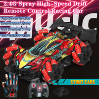 2.4G Colorful Appearance Glove Dual RC Stunt Car 360° Rotate Spary Auto Demo Lighting Music High-Speed Drift Remote Control Car