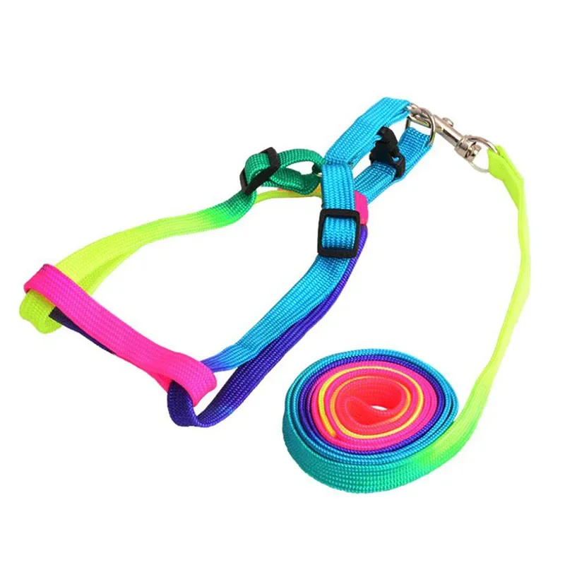 

Nylon Rainbow Pet Dog Collar Harness Leash Soft Walking Harness Lead Colorful and Durable Traction Rope 120cm