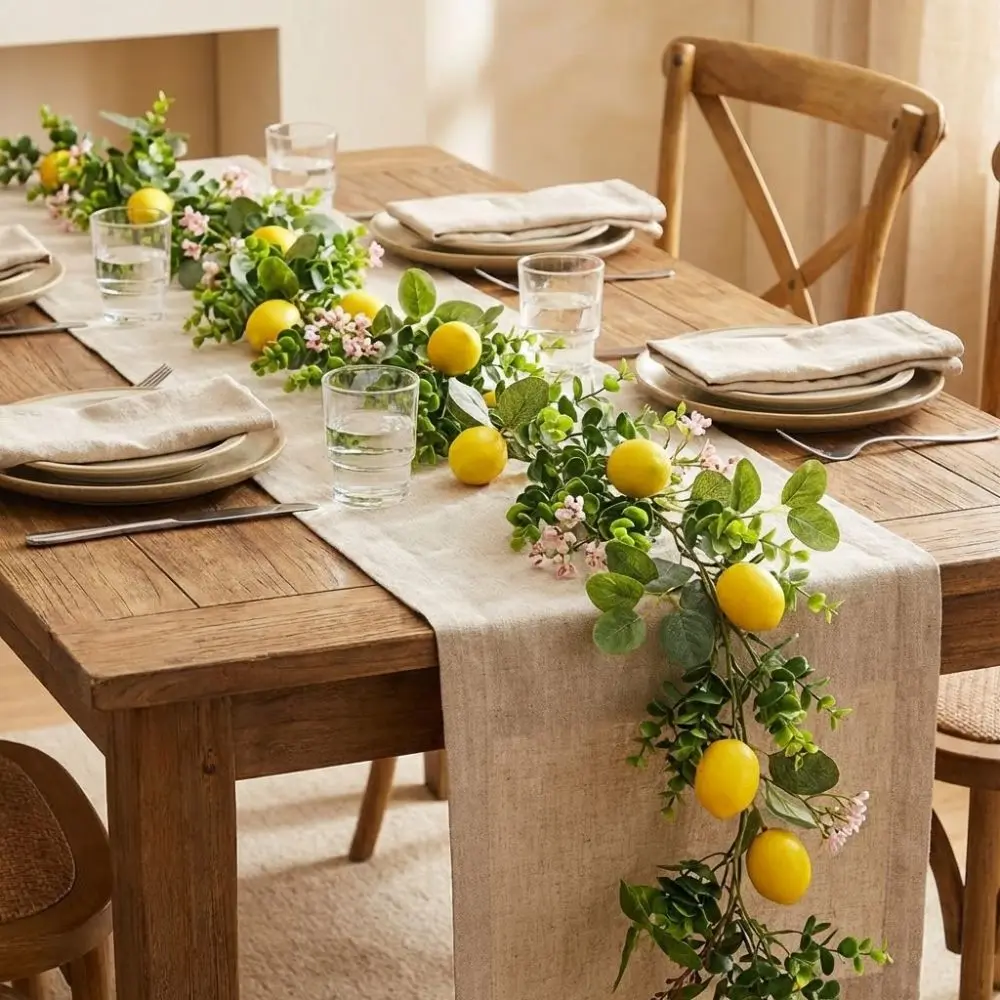 

Silk Flowers Artificial Lemon Vine 200CM Length Green Leaves Lemon Vine Wreath Realistic Real Touch Fake Plant