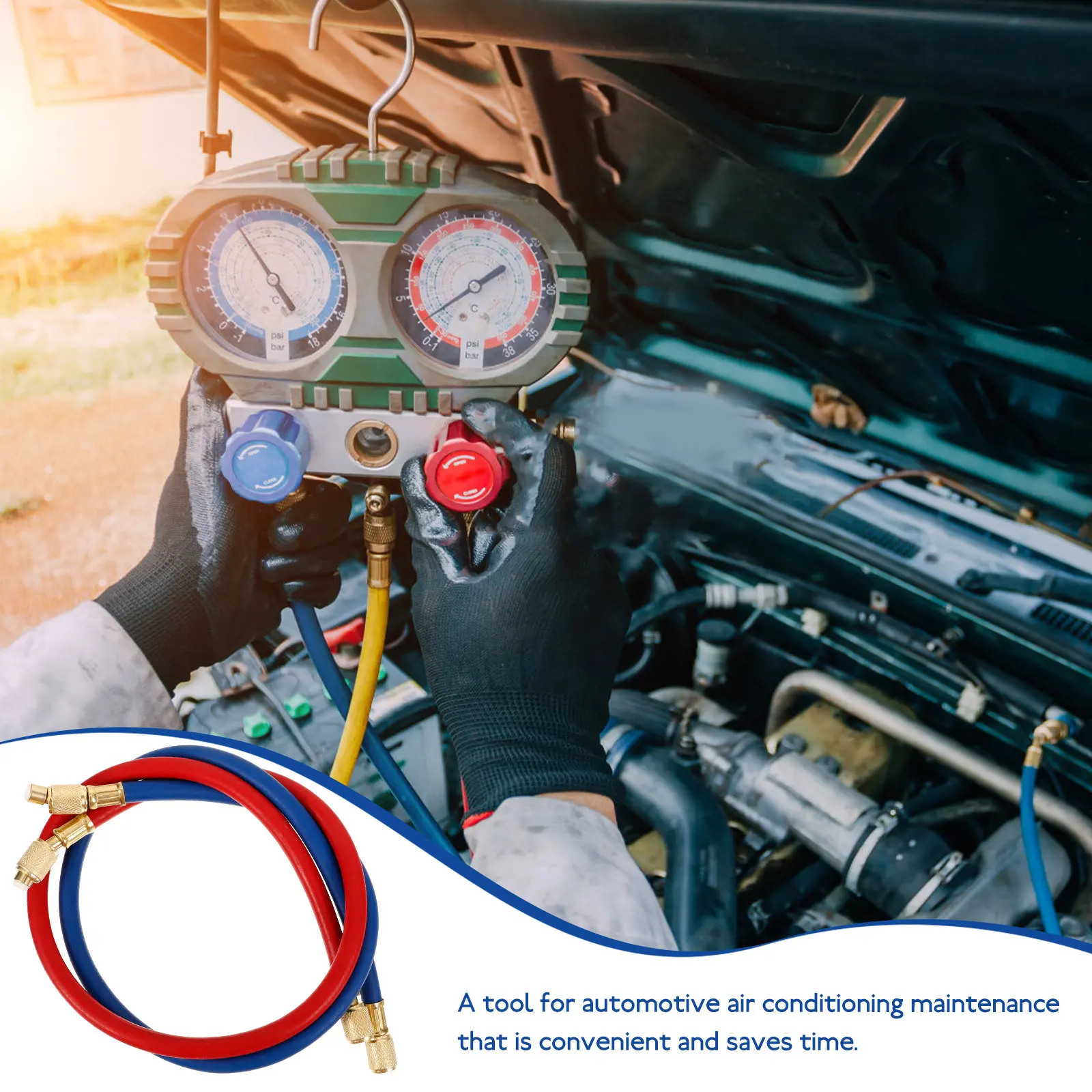 2Pcs Car Recharge Kit Refrigerant Charging Hose Portable Ac Air Conditioner Recharge Tool Multifunctional Pressure Measurement