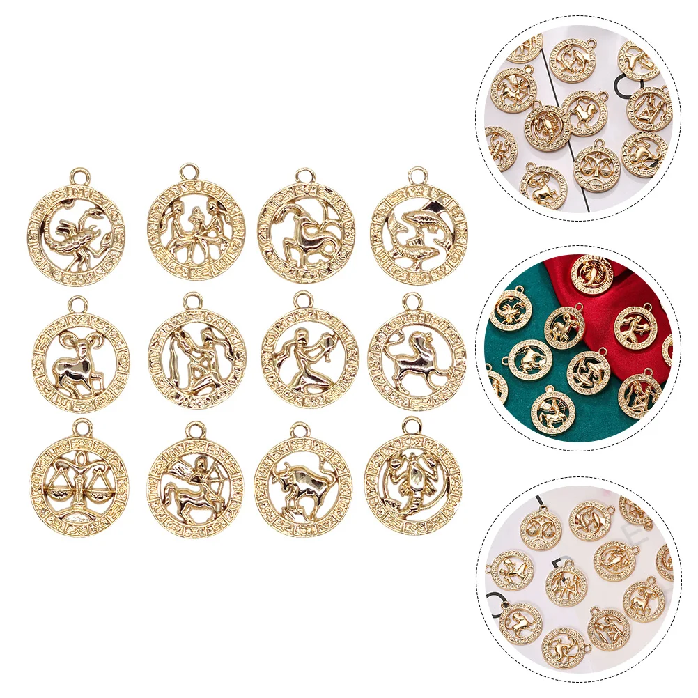 

12Pcs Zodiac Pendant Jewelry Craft Alloy Ornaments DIY Alloy Ornaments Accessories Fashion Decorations