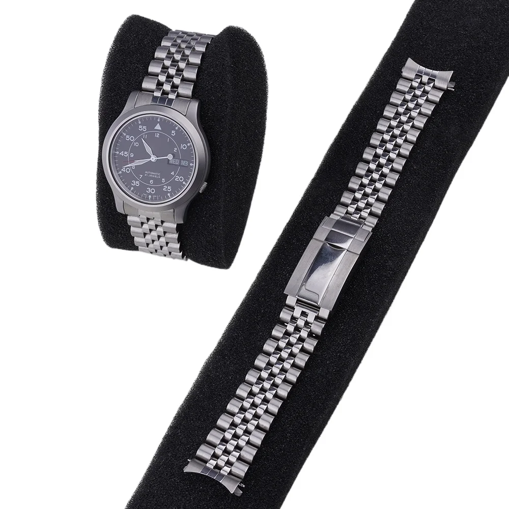 

For Seiko 5 SNK809 SNK807 805 803 Rolamy 18mm Jubilee Strap Sliver Stainless steel Hollow CurvedEnd Solid Screw Links Watch Band