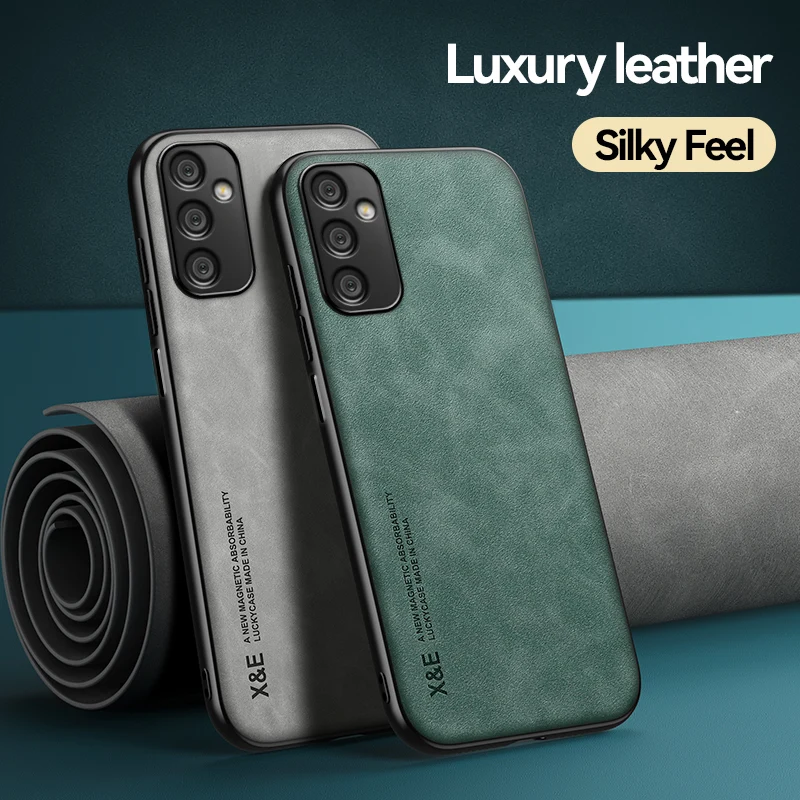 Leather Magnetic Car Holder Silicone Soft Phone Case for Samsung Galaxy A56 A55 A52S A52 A50S A50 A54 A53 A51 5G 4G Back Cover