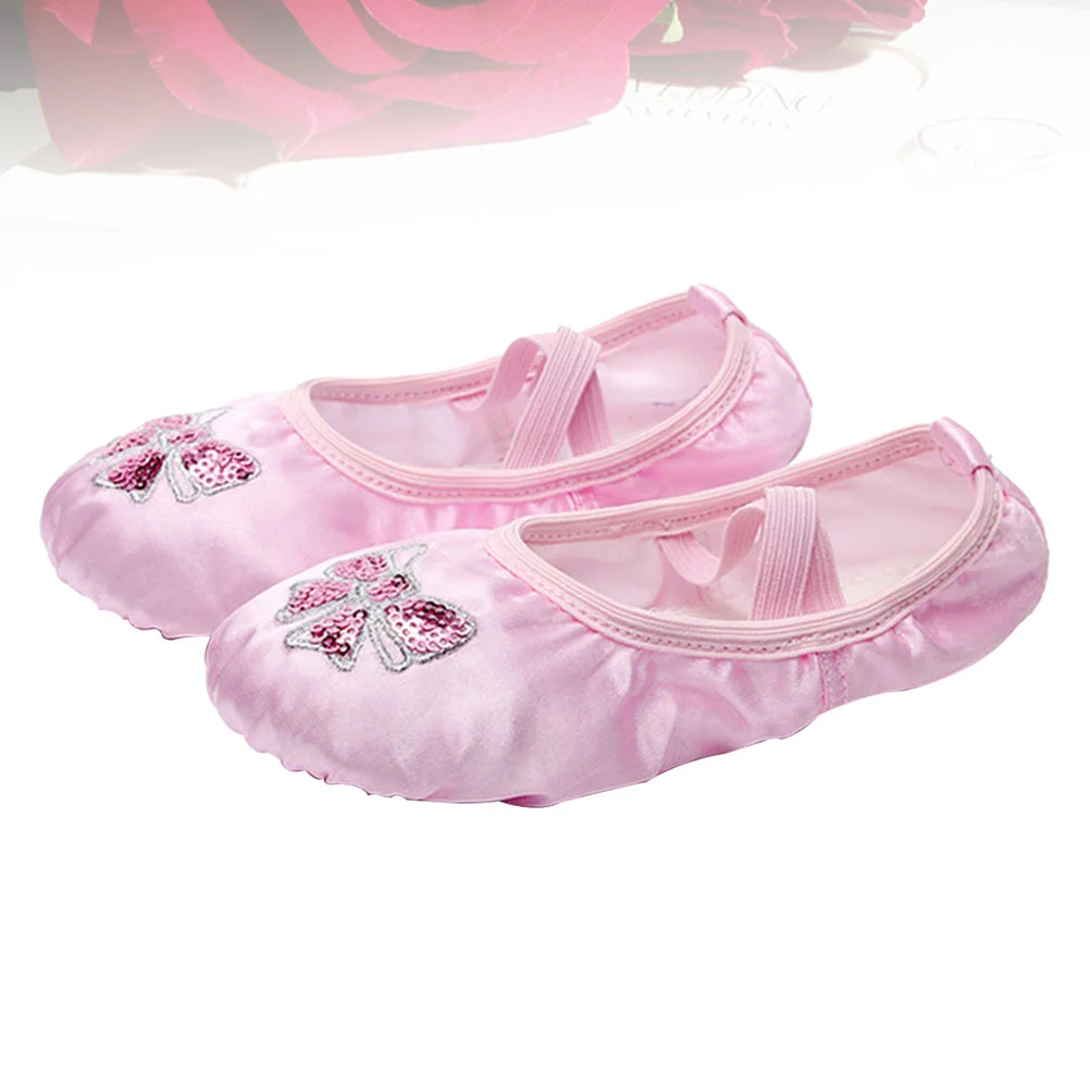 

Satin Ballet Practice Shoes Embroidery Sequins Yoga Shoes Sole Dance Shoes for Kids Girls - Size 25 (Pink)