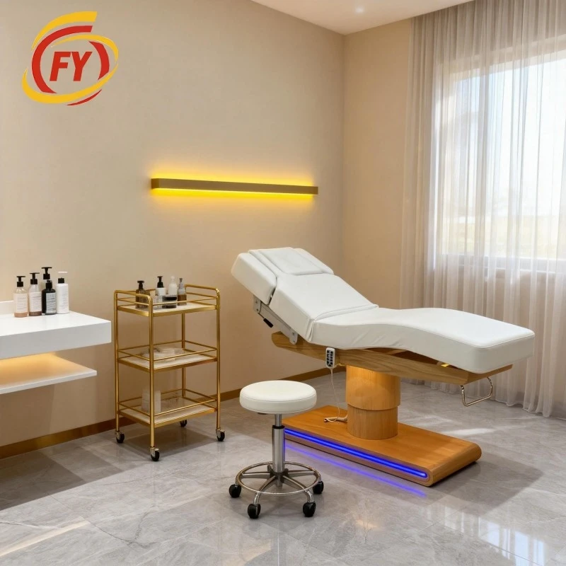 Massage Table & Bed,, Special Massage Beauty Salons, SPA Therapy Adjustable Bed With LED Light And Wooden Base