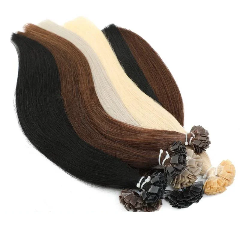  Flat Tip Keratin Human Hair Extension Hot Fusion Hair 1x0.8cm Italian Pre-Bond 14-24inch 1B Brown Blonde Silver