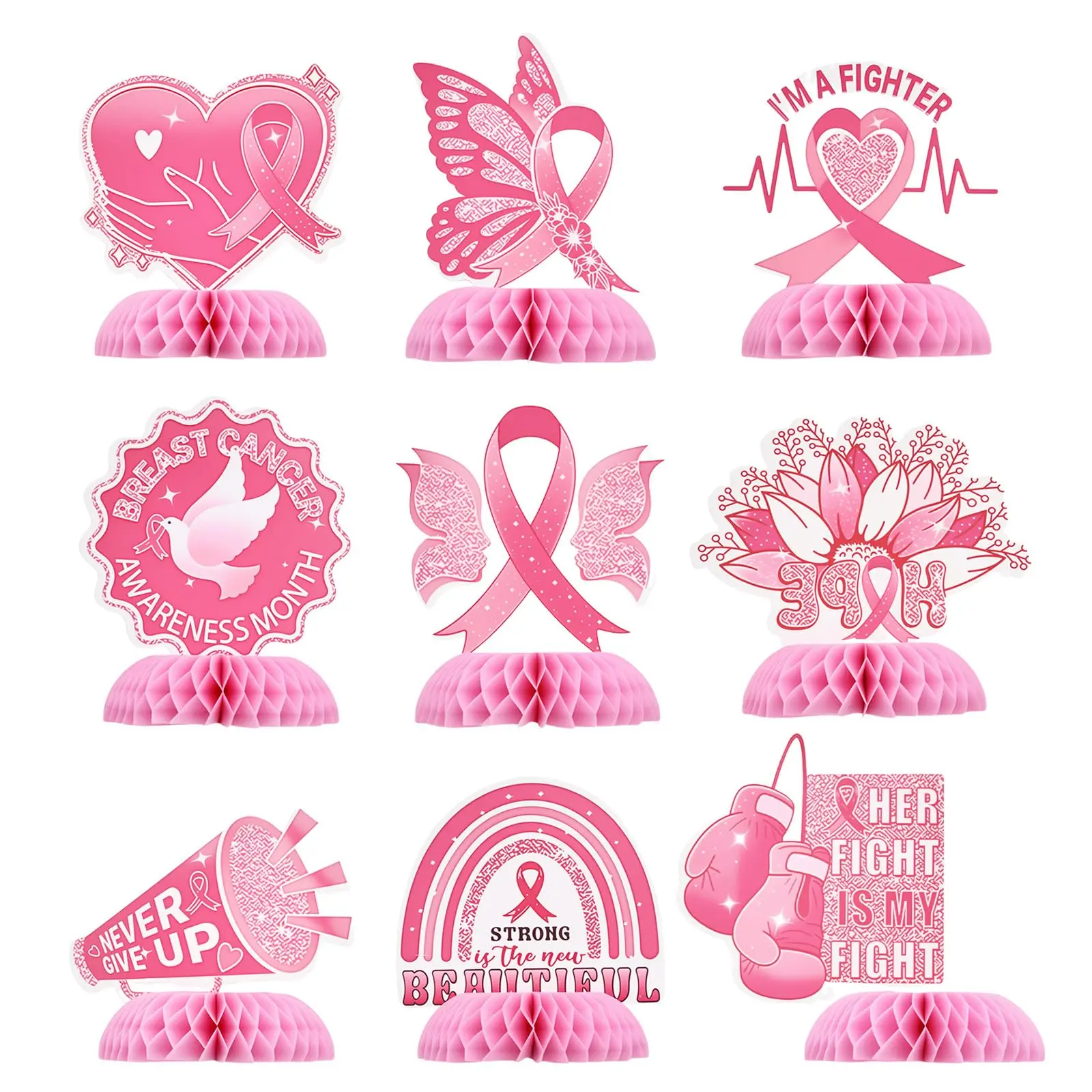 Centros de Mesa para Fiesta Temática del Día de Concienciación sobre el Cuidado de la Salud Mamaria, Decoraciones de Panal, Cinta Rosa, Artículos para Fiestas de Mujeres
