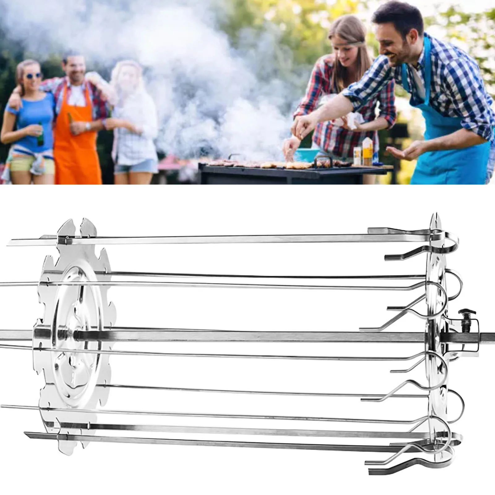 BBQ Roaster Rotisserie Skewers Needle Cage Oven Kebab Grill Stainless Steel Barbecue Tools For Electric Oven