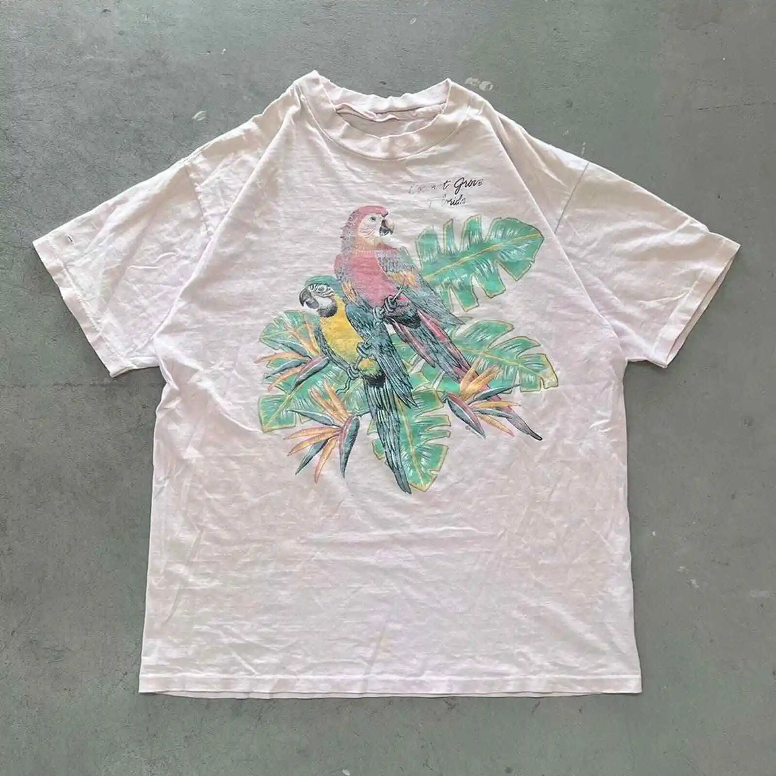 Vintage 90s Parrot Animal Nature Bird Outdoors Faded T-Shirt