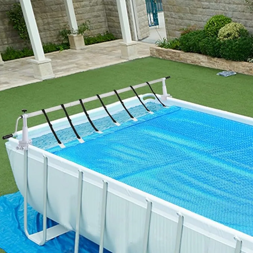 Pool Cover Reel Set 16 Feet Pool Solar Cover Reel for Above Swimming Pool Without Deck,Suitable for Various Shape Pool