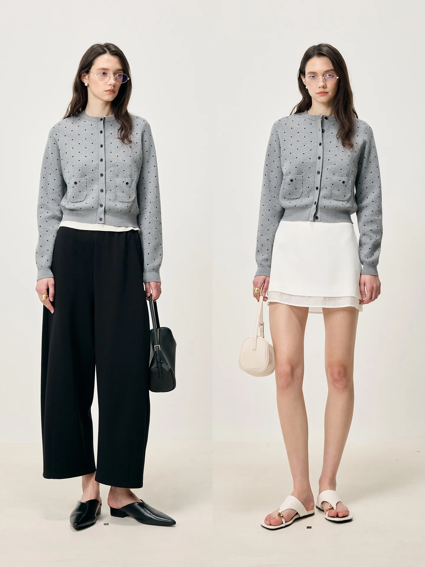 

Мягкий женский кардиган из смесовой хлопковой и шерстяной ткани с круглым вырезом, винтажный, в горошек, повседневный стиль, с длинными рукавами