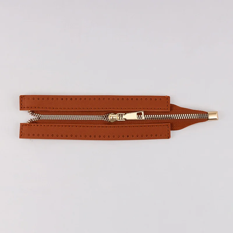 24cm DIY Zipper Für Woven Tasche Hardware PU Leder Zipper Nähen Zubehör Rot/Kaffee/Braun Metall Zipper tasche Teile Zubehör