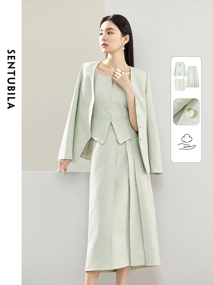 

SENTUBILA 3 Piece Blazer Vest Skirt Suit for Women 2024 Spring Autumn Business Office Lady Wear Elegant Matching Sets 141Z52994