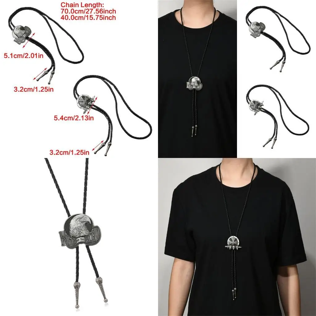 

652F Gothic Styles Bird Head Skull Necklace With Alloy Chain Detachable Bolo Tie For Men's Fashion Outfit