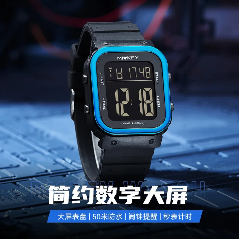 

Оригинальные наручные часы Disney с Микки Маусом, простые цифровые многофункциональные спортивные электронные часы с большим экраном, студенческие часы 229