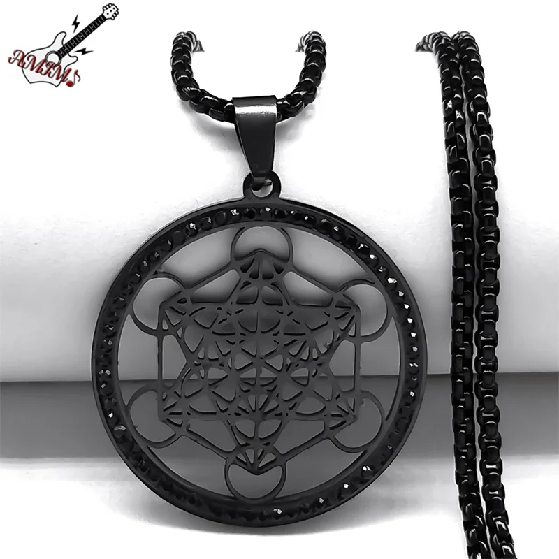 Sacred Geometry Metatron Cube Necklace Stainless Steel Black Color Chakra Spiritual Necklaces Jewelry flor de la vida bisuteria