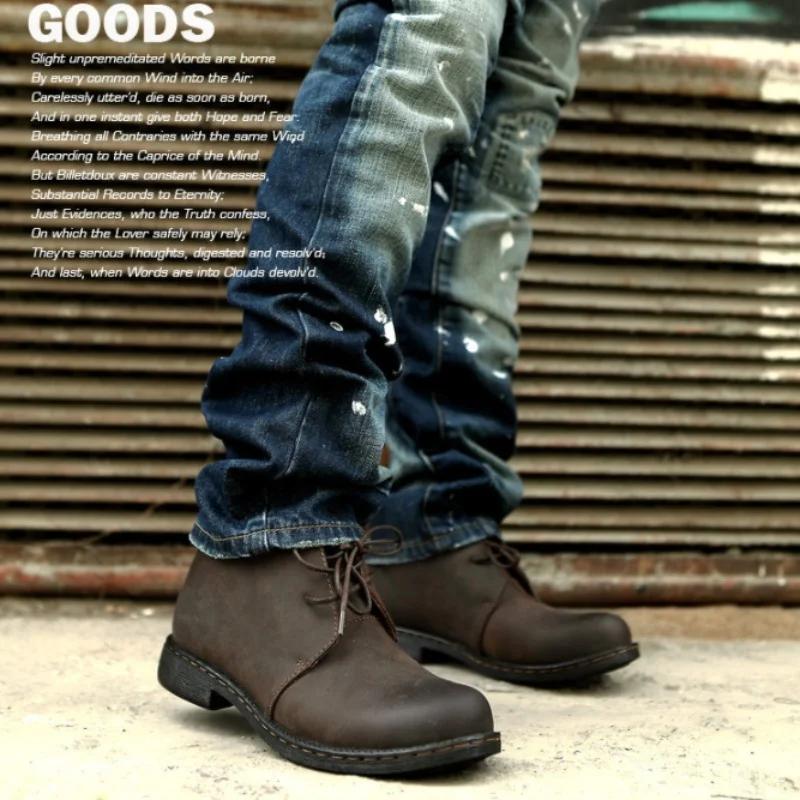 

Retro Punk Men Boots Genuine Leather Shoes Outdoor Quality Men Tooling Boots High Top Men Riding Boots Safety Shoes